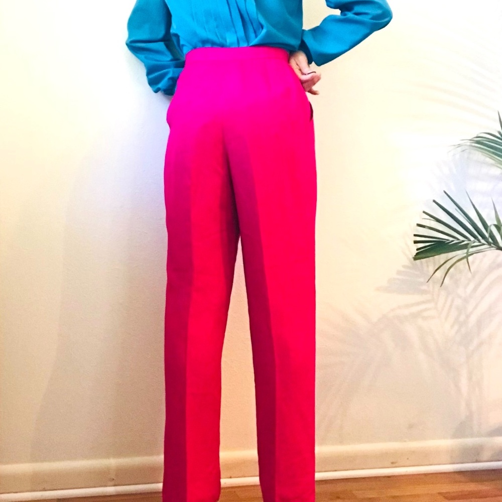 Vintage Ultra High Rise Pink Fuschia Linen Pants 4